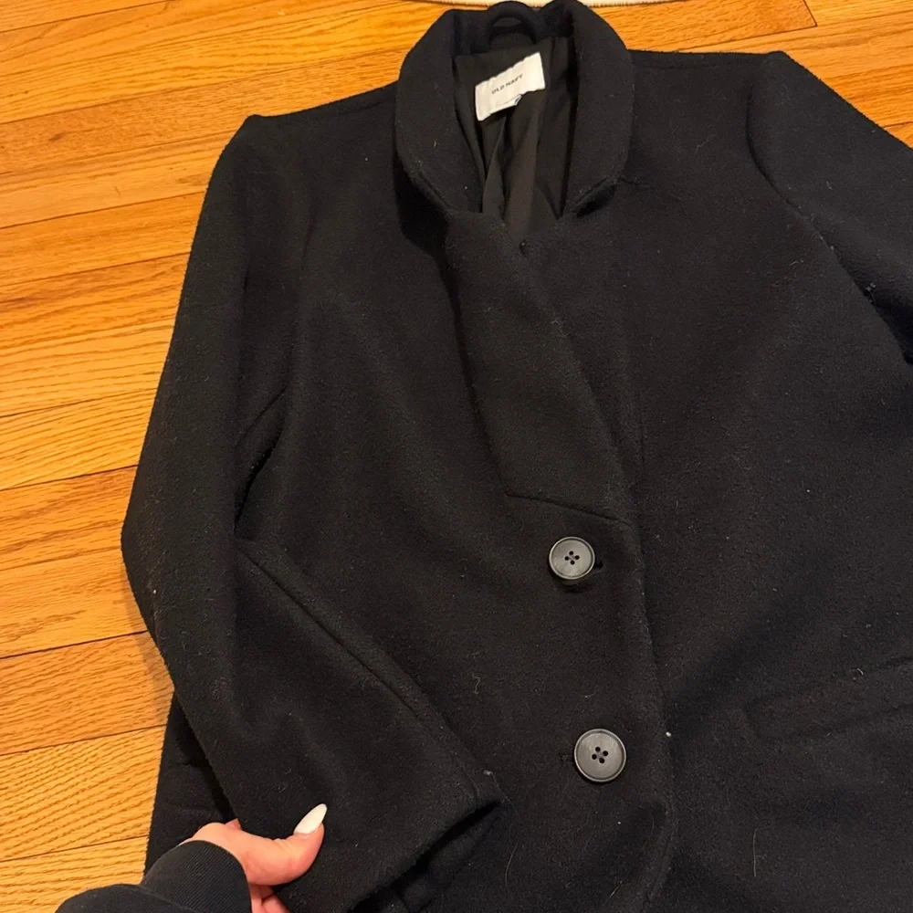 Old Navy Black Wool Blend Long Coat XS Minimalist Classic Topcoat